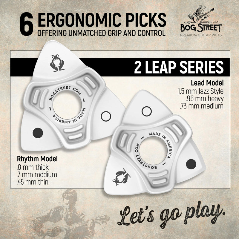 [AUSTRALIA] - Bog Street Lead & Rhythm (Leap Series) Non-Slip Guitar Picks Made in USA Pack of 6 Plectrum for Guitar for Beginners & Hand Impairments 