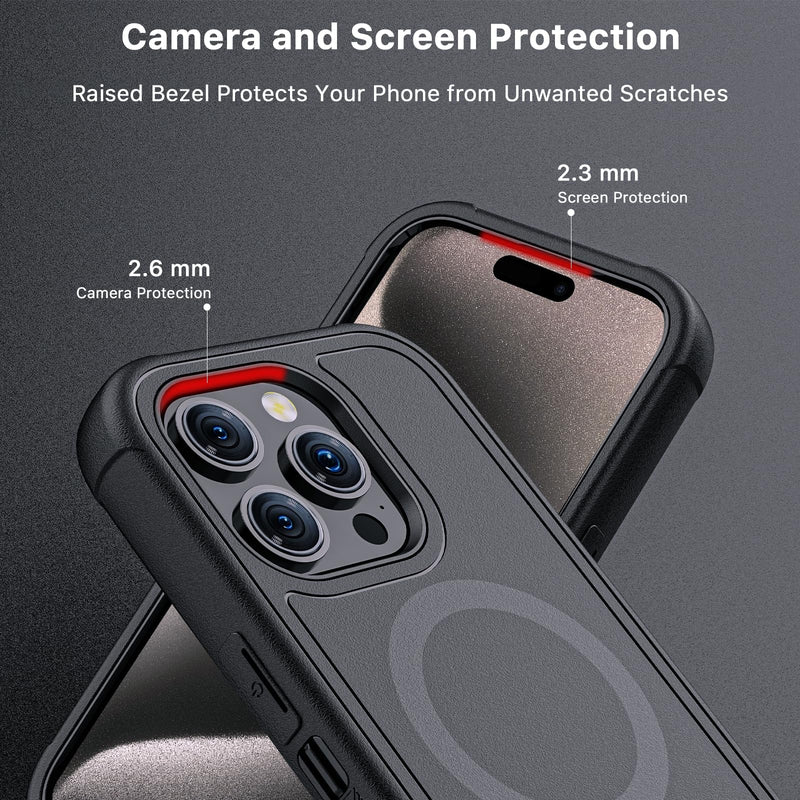 M MYBAT PRO Maverick Series for iPhone 15 Pro Max Case with Belt Clip Holster,[Compatible with Magsafe] w/Screen Protector,Anti-Drop,Shockproof,with 360°Rotating Kickstand,Heavy Duty Protection Black