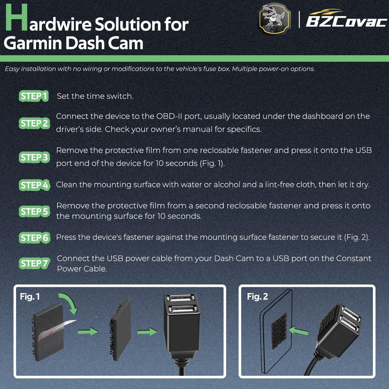 [AUSTRALIA] - Constant Power Cable for Garmin Dash Cam, OBD-II Port Adapter with Dual USB for Car Charging, Supports Multiple Parking Modes 