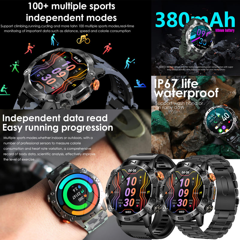 Smart Watches for Men(Answer/Make Call), 1.43" AMOLED Fitness Tracker Watch with Blood Pressure/Heart Rate Monitor, SpO2, Fitness Watch for Men, Smart Watch for Android/iOS Phones, 3 Bands (Black) Black