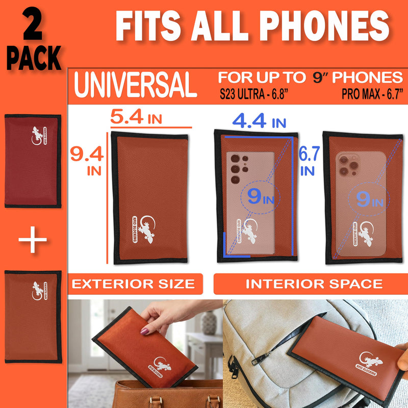 Faraday Bag Anti-Tracking GPS RFID Car Key Signal Blocker Wallet Shielding Pouch Protective Case for Cell Phone Car Key FOB, Data Privacy, Electronic Device Security (2 PACK - RED AND ORANGE) 2 PACK - RED AND ORANGE