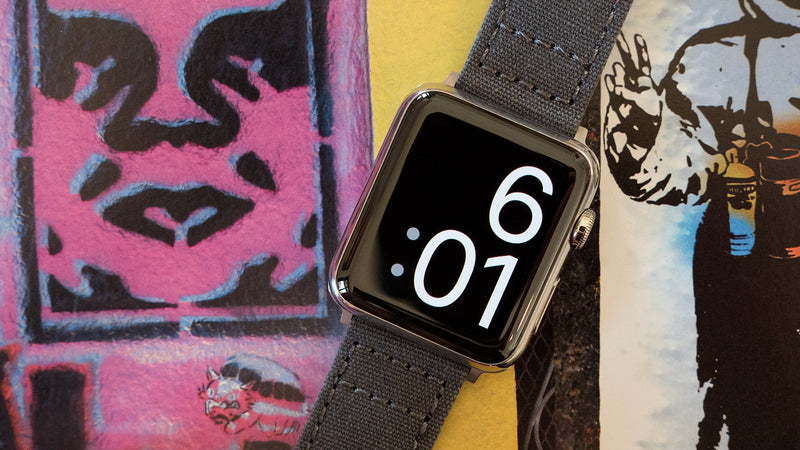 BARTON WATCH BANDS - Canvas Watch Bands Compatible with Apple Watch Models - 1, 2, 3, 4, 5, 6, 7, 8, 9, 10, SE, Ultra & Ultra 2 Small (38mm/40mm/41mm) Smoke Grey
