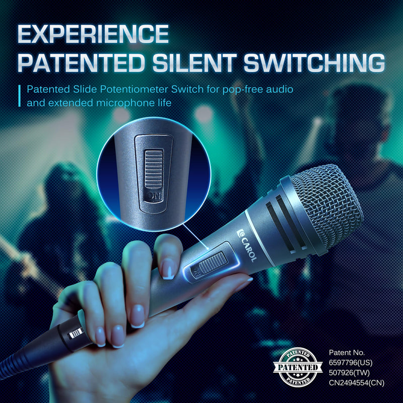 CAROL Sigma-plus2 XLR Wired Vocal Microphone – Dynamic Supercardioid Mic with Dual Shock Mount Tech for Singing, Rock & Metal Band Performances, Includes Mic Clip, 14.8ft XLR Cable & On/Off Switch Σ-plus 2