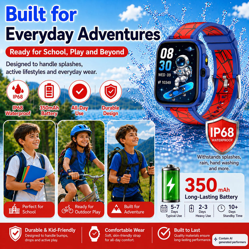 Smart Watch for Kids Boys Girls Age 5-12, Ai Functions Games HD Touch Screen Watches with Video Camera Music Player Pedometer Heart Rate Sleep Tracker Christmas Birthday Gifts for Girls
