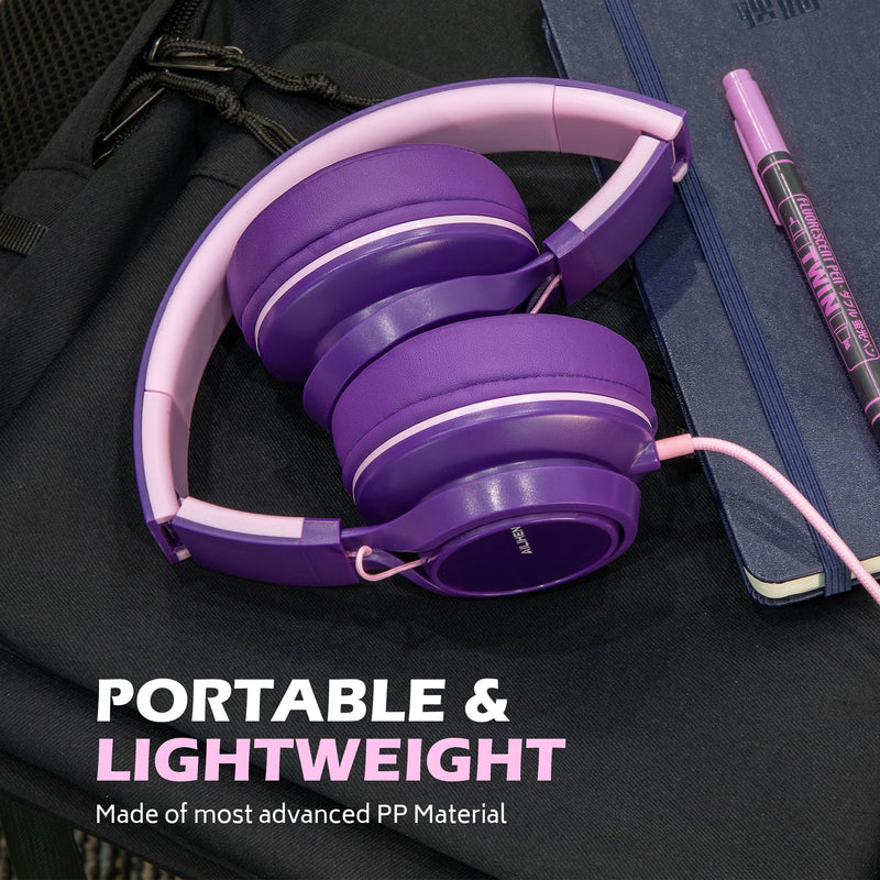 [AUSTRALIA] - AILIHEN C8 Girls Headphones, On-Ear Headphones Wired with Microphone and Volume Control Foldable Corded Stereo 3.5mm Headset for Girls School Chromebook Laptop Computer PC Tablets Travel (Purple Pink) Purple Pink 