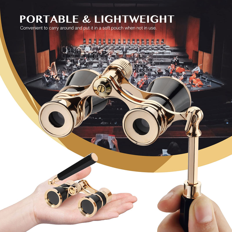 [AUSTRALIA] - Yourelexit® Opera Glasses Binoculars 3X25 Lorgnette Theater Optical BK9 Glasses Mini Compact Lightweight Built-in Foldable Adjustable Handle Vintage for Adults Kids Women in Musical Concert Cinema 