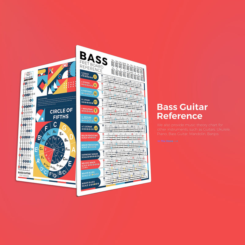 Bass Scales Chart for Beginner Adult or Kid, 8'' x 11'' Pocket Bass Scales Cheatsheets of Acoustic Electric Bass Guitar, Great Bass Scales Reference Poster to Improve Bass Technique & Music Theory Basses