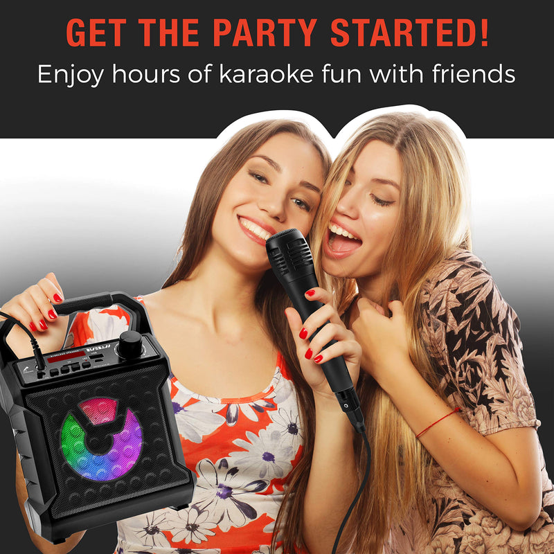 Risebass Portable Party Speaker with Microphone - Graduation Gifts - Bluetooth Outdoor Speaker with Sing Along Karaoke - Small and Loud with Bluetooth SD AUX and USB Outdoor and Indoor Black