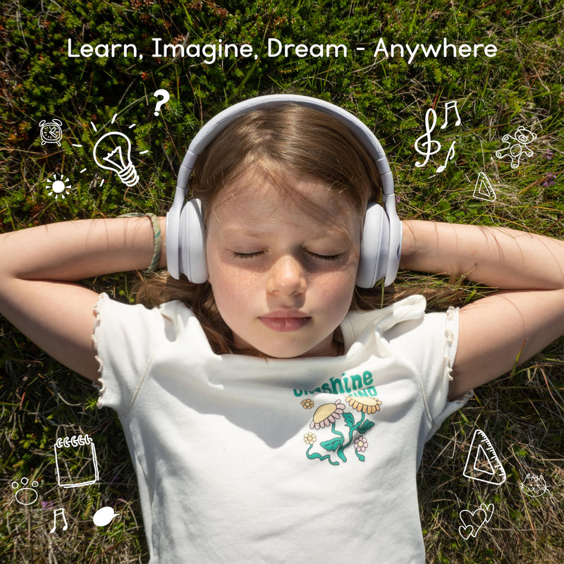 STORYPHONES, Storytelling Foldable Bluetooth Kids Headphones-Intro Bundle with ZenDisk and PlayShield, Perfect for Travel, Learning, Screen-Free Entertainment, Stories and Music by Onanoff (Grey) Grey