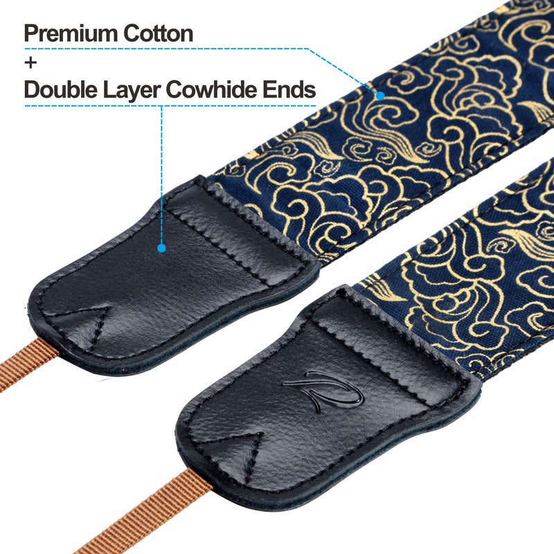 Padwa Lifestyle Camera Strap - 2" Wide with Double Layer Cowhide Head,Vintage Ukiyo E Style Auspicious Cloud Pure Cotton Camera Shoulder Straps,Adjustable Camera Neck Strap for all DSLR/SLR Cameras W# - Auspicious Cloud