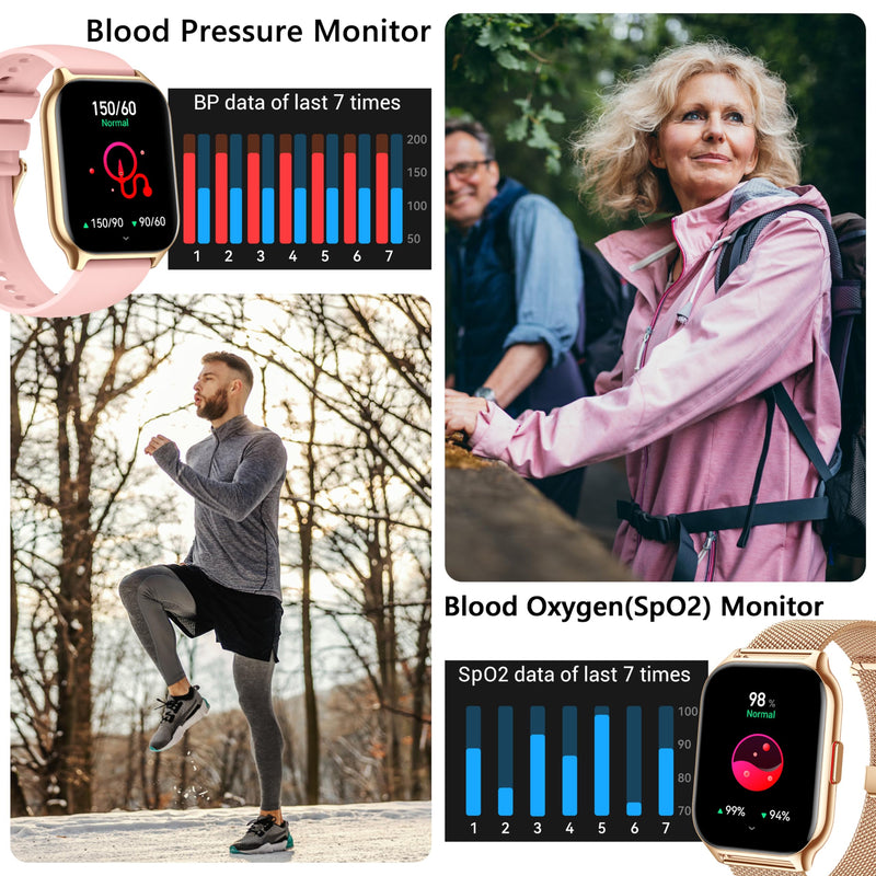 2-Pack Smart Watch with 4 Bands, 2.0" Fitness Tracker Watch(Dial/Answer Calls) with Heart Rate/Blood Pressure/Blood Oxygen Monitor for Android iOS