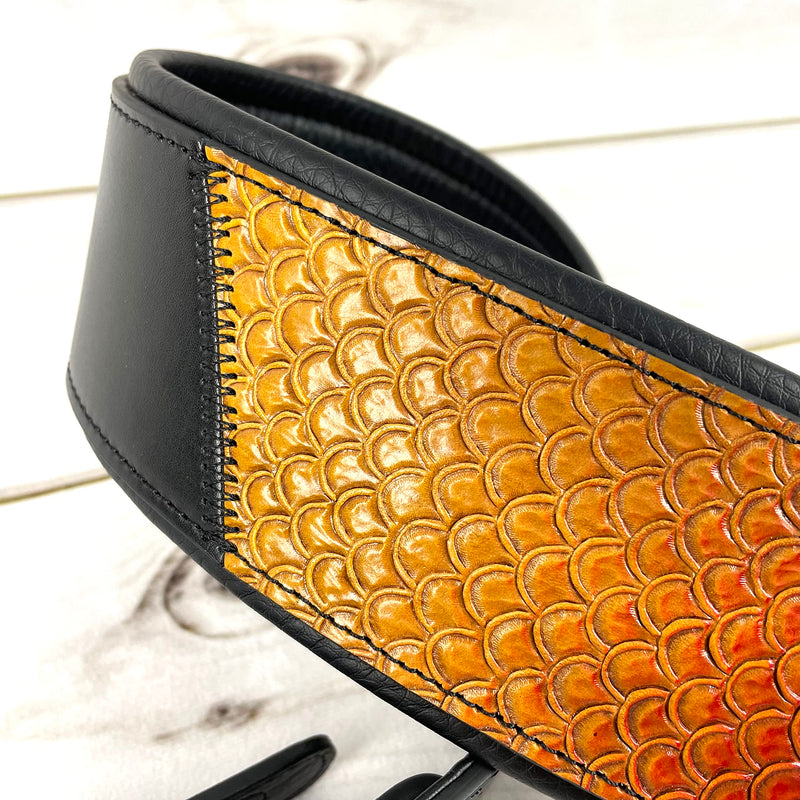 Walker And Williams KB-06 Premium Carved Fish Scale Guitar Strap In Painted Sunset Finish For Acoustic, Electric, And Bass Guitars