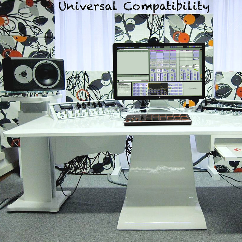 USB MIDI Controller Drum Pad - Mini Portable Beat Maker Workstation Equipment w/ 12 Drum Pads, DJ Fader Slider & Transport Buttons - Control any DAW Software Kit for Laptop Recording - Pyle PMIDIPD20