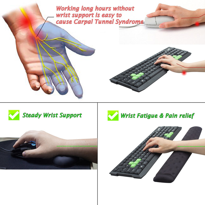 BRILA Memory Foam Mouse & Keyboard Wrist Rest Support Pad Cushion Set for Computer, Laptop, Office Work, PC Gaming - Massage Holes Design - Easy Typing Wrist Pain Relief (Black) Black Bundle