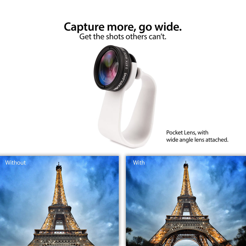 iPhone Camera Lens 2-in-1 by Pocket Lens, Macro and Wideangle Lens, Fits All iPhones, iPads, Samsung, Google Phones, Alternative to Olloclip, Comes with Waterproof Pouch