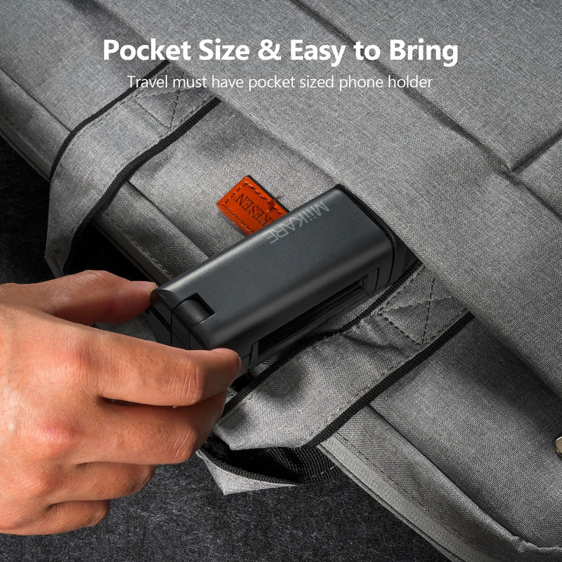 MiiKARE Airplane Travel Essentials Phone Holder, Universal Handsfree Phone Mount for Flying with 360 Degree Rotation, Accessory for Airplane, Travel Must Haves Phone Stand for Desk, Tray Table Black 1 Unit
