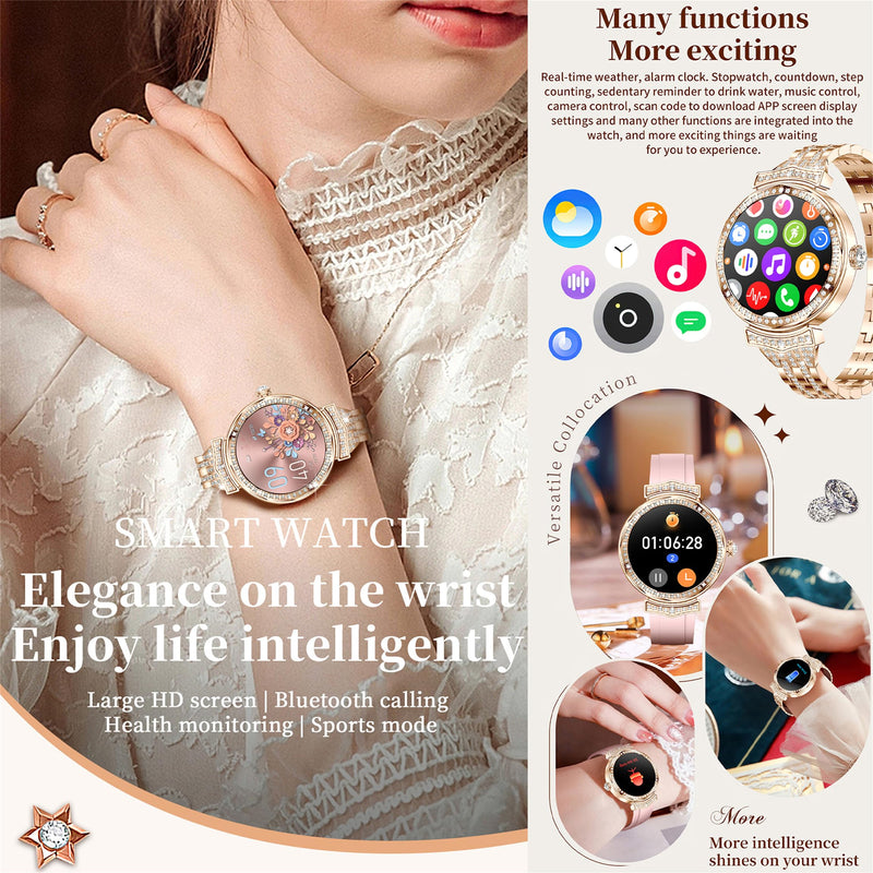 Smart Watch (Answer/Make Calls) for Women,1.32" AMOLED Smartwatch for Android and for iPhone, 3ATM Fitness Tracker with Heart Rate/Sleep/SpO2 Monitor, 100+ Sport Modes Fitness Watch (Gold) Gold