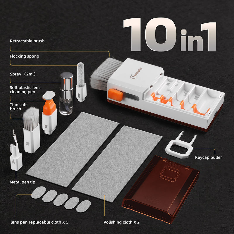 Electronics Cleaning Kit for Laptop - Screen Keyboard of Phones, 10 in 1 Cleaner Tool, Keyboard Dust Cleaning Brush with Putty for PC TV Phone Computer with Patent Coffee Brown