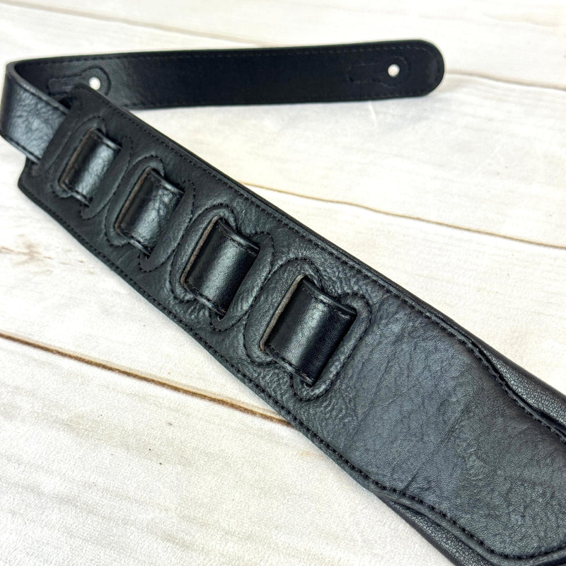 [AUSTRALIA] - Walker & Williams G-105 Black on Black 2' Wide Guitar Strap with Padded Glove Leather Back For Acoustic, Electric, And Bass Guitars 