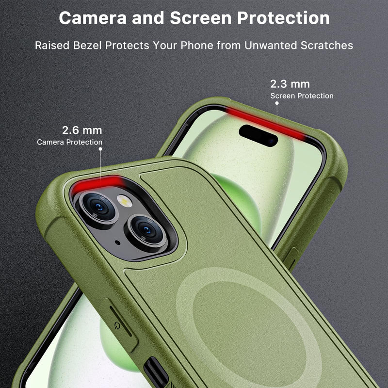MYBAT PRO Maverick Series iPhone 15 Plus Case – Heavy‑Duty Military Drop Protection, MagSafe Compatible, Built‑in Screen Protector, Removable 360° Belt‑Clip Kickstand, Anti‑Fingerprint Grip iPhone 15 Plus Army Green