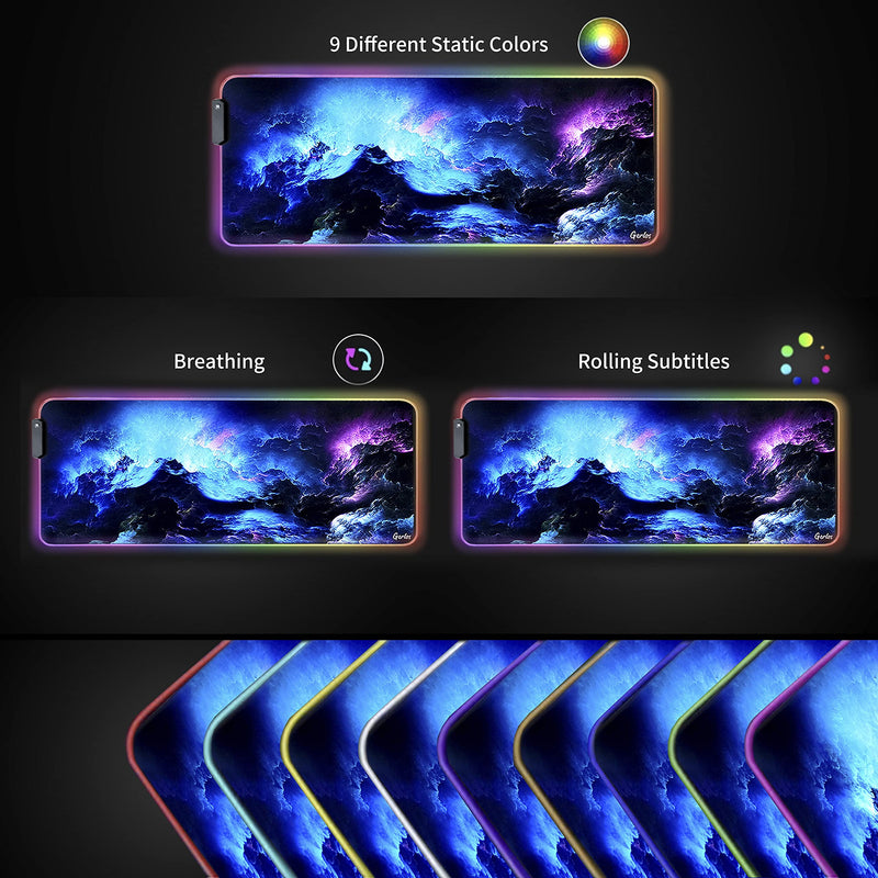 RGB Gaming Mouse Pad, Gerlos Large Extended Soft Led Mouse Pad with 12 Lighting Modes 2 Brightness Levels, Water Resist Keyboard Pad, Computer Keyboard Mousepads Mat 800 x 300mm / 31.5×11.8 inches Blue
