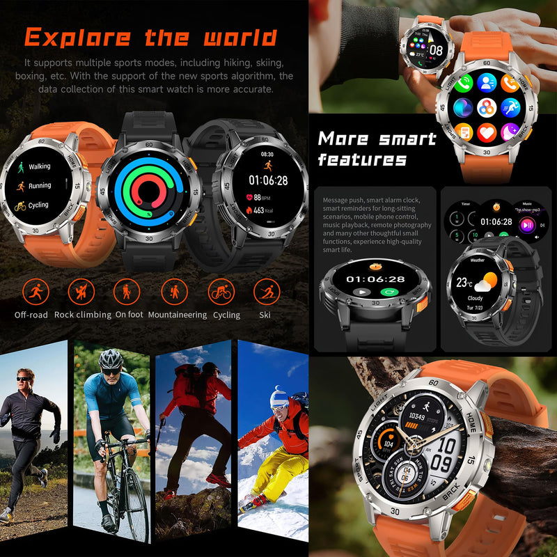 Military Smart Watch (Answer/Make Calls) for Men, 1.53" Smart Watch for Android and iPhone, IP68 Fitness Tracker with Flashlight/Compass/Heart Rate/Sleep/100+ Sport Modes(3 Straps) (Silver) Silver