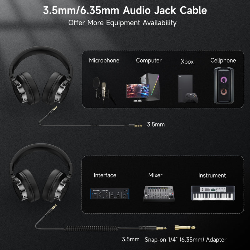 Wired Over Ear Headphones, Studio Monitor & Mixing DJ Headphones with 50mm Neodymium Drivers and 1/4 to 3.5mm Jack for Guitar AMP Podcast Piano Keyboard (Black) Black