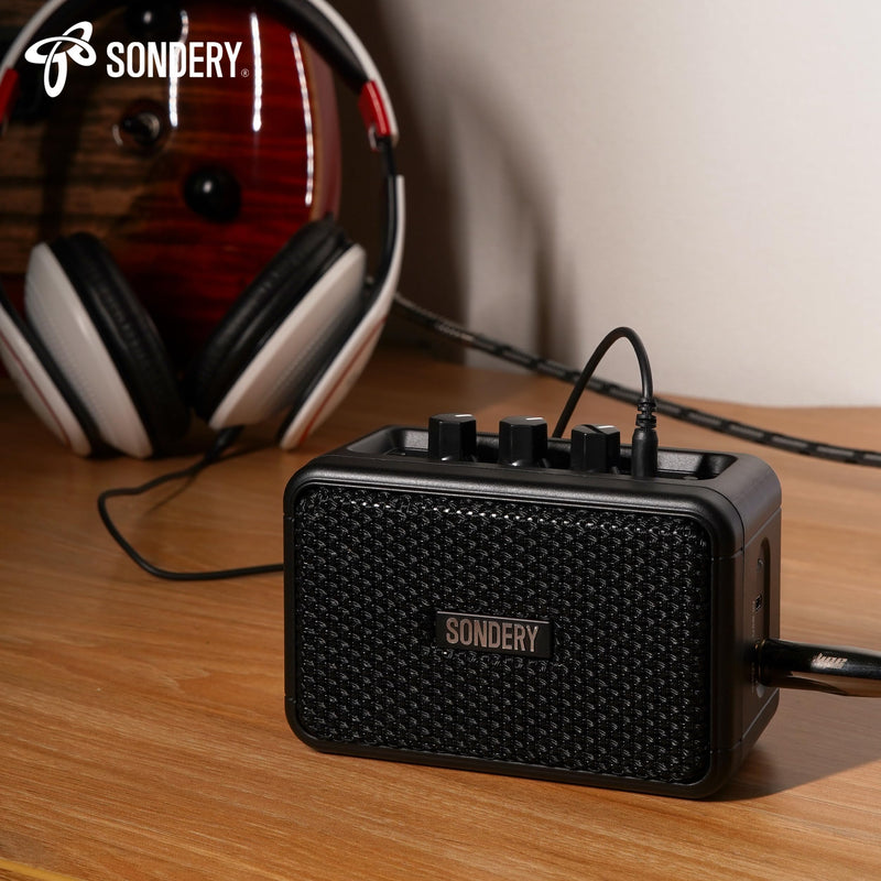 Sondery Mini Guitar Amp for Electric Guitars 5W Two Speakers Rechargeable Portable Pratice Small Amplifier with Overdrive/Clean Effects and Bluetooth Black