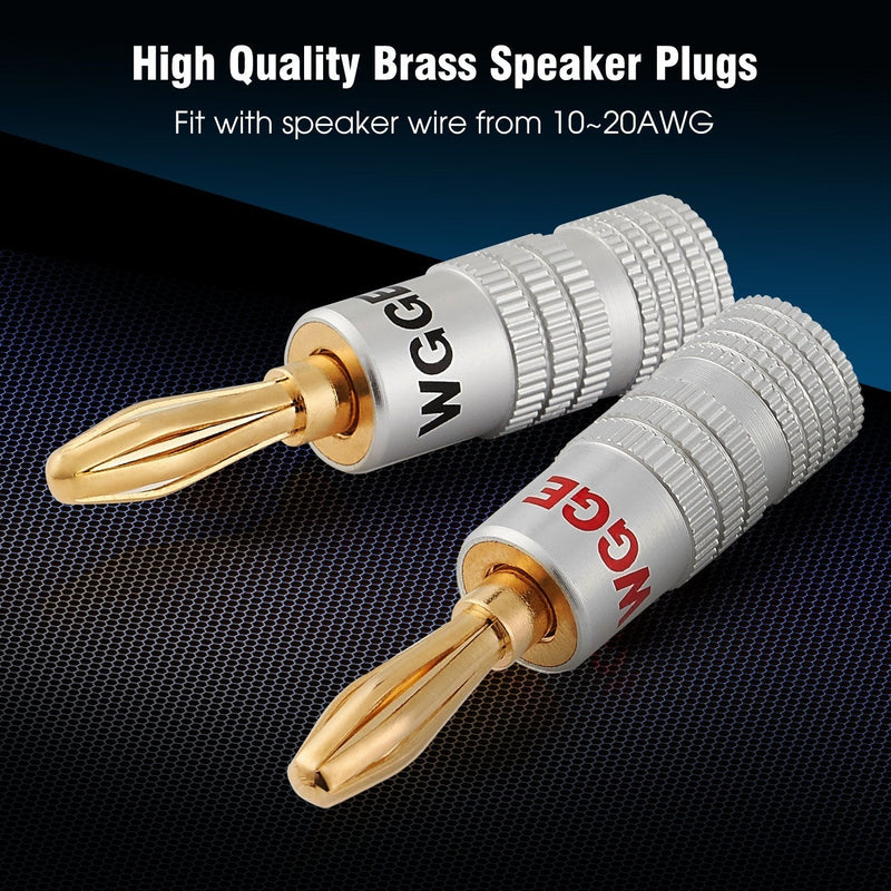 WGGE WG-009 Banana Plugs Audio Jack Connector 6 Pairs / 12 pcs, 24k Gold Dual Screw Lock Speaker Connector for Speaker Wire, Wall Plate, Home Theater, Audio/Video Receiver and Sound Systems 6 Pairs (12 plugs)