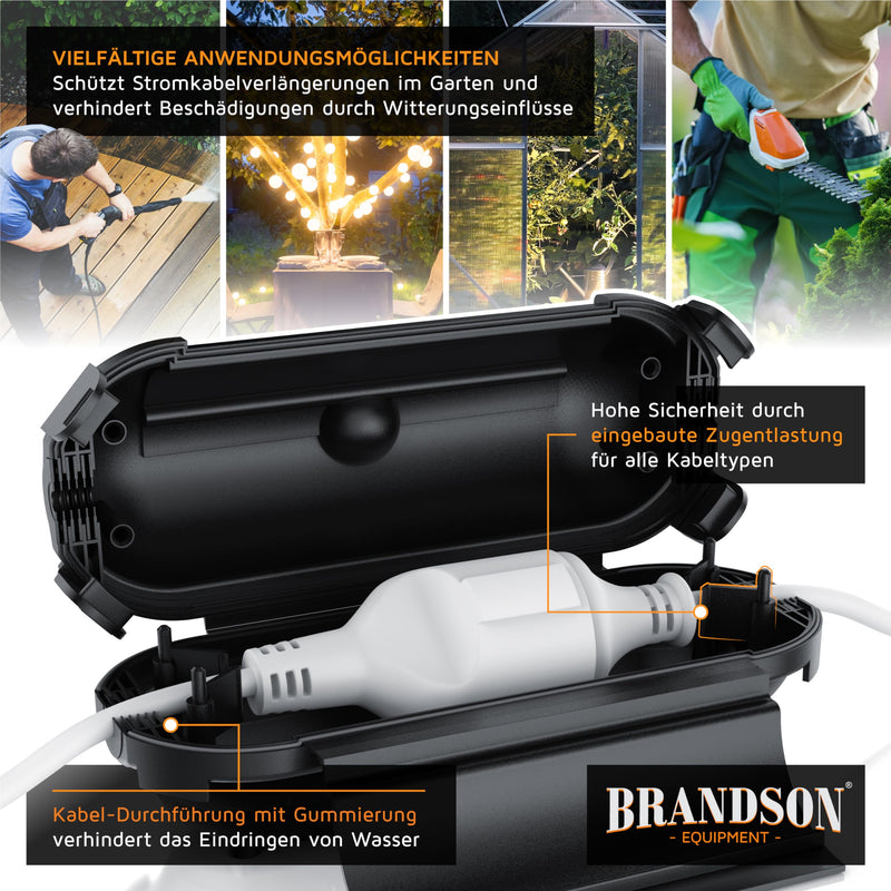 [AUSTRALIA] - Brandson - Garden Cable Box Waterproof - Outdoor IP44 Waterproof Safe Box - Non-Slip - Weatherproof Protective Box for Extension Cable for LED Chain Power Tool Lawnmower A: 1 x black 