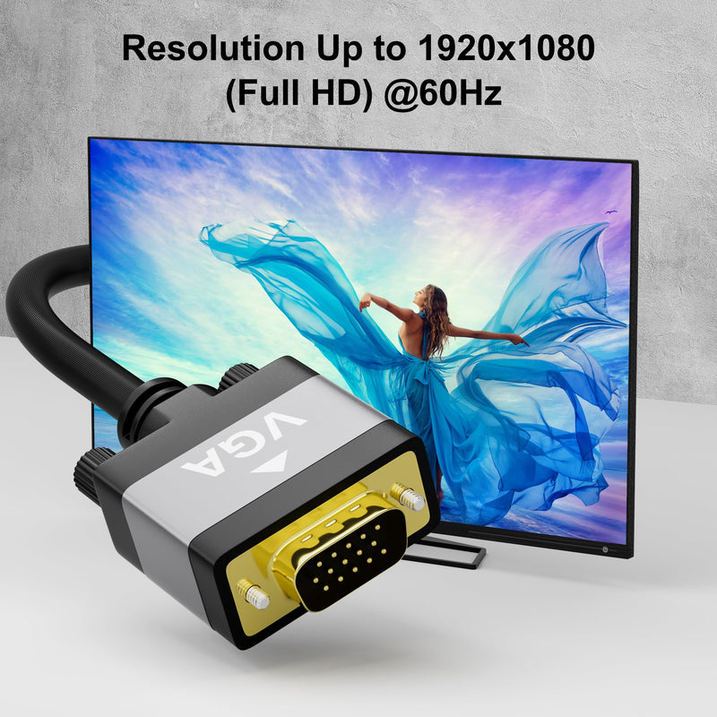 VGA to VGA Cable 4 FT, VGA Male to Male Adapter Cord, Standard 15 Pin Gold-Plated Connectors, Aluminum Shells, 1080P, for Computer, Laptop, Desktop, Monitor, Projector, Gaming, HDTV, DVD, Black 4ft