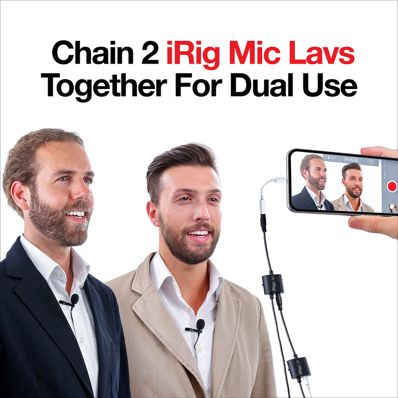 IK Multimedia iRig Mic Lav Lapel Microphone, omnidirectional Condenser lavalier Microphone with 1/8" TRRS Jack, Headphone Out and Daisy-Chaining for iPhone, iPad, Android, Mac, PC Single