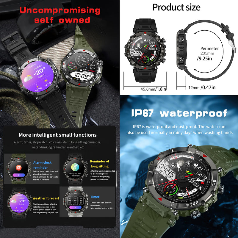 Smart Watch for Men (Answer/Make Calls), 1.39" Outdoor Waterproof Tactical Smartwatch with 123 Sport Modes, Sleep Heart Rate Monitor, Pedometer, IP68 Waterproof Fitness Tracker for iOS Android Gray