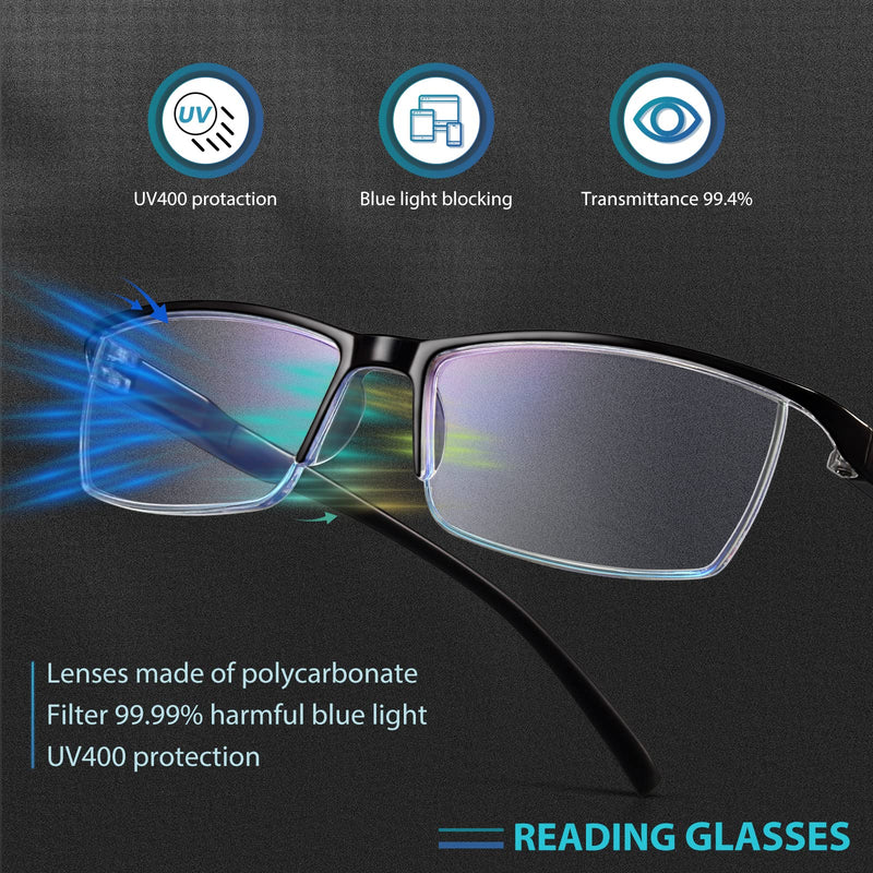 Gaoye 6PCS Reading Glasses Men - Unbreakable Blue Light Blocking Computer Readers Women - Stay Clear Magnifying Vision Black 2.0 x