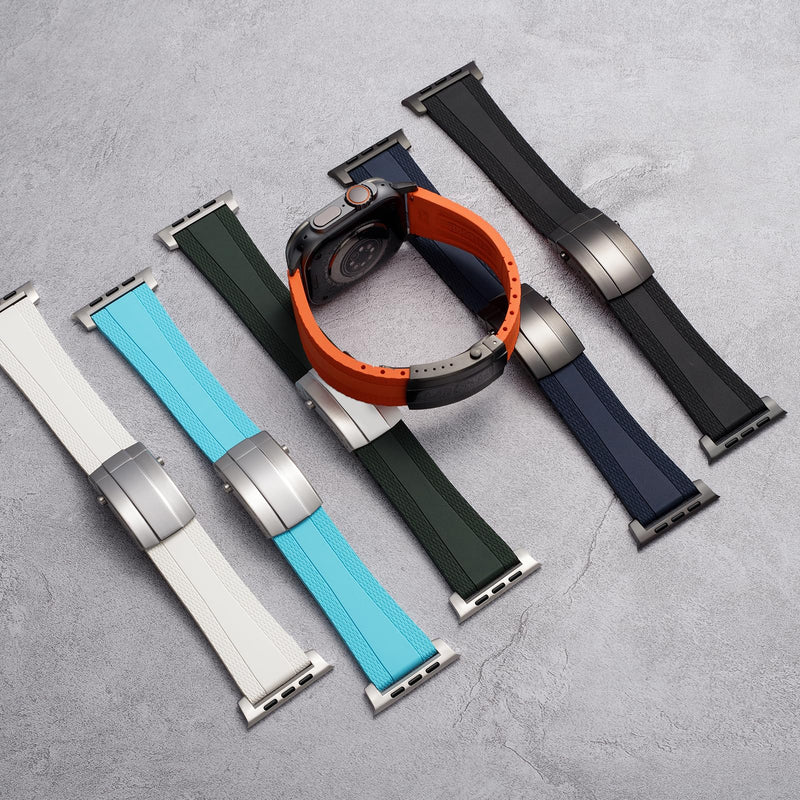 Ocean Luxe Band For Apple Watch Ultra 2 Bands for Men 49mm 46mm 45mm 44mm, Rubber Rugged Silicone Strap with Metal Connector for iWatch Series 10 9 8 7 6 5 4 3 2 1 SE Orange-Silver