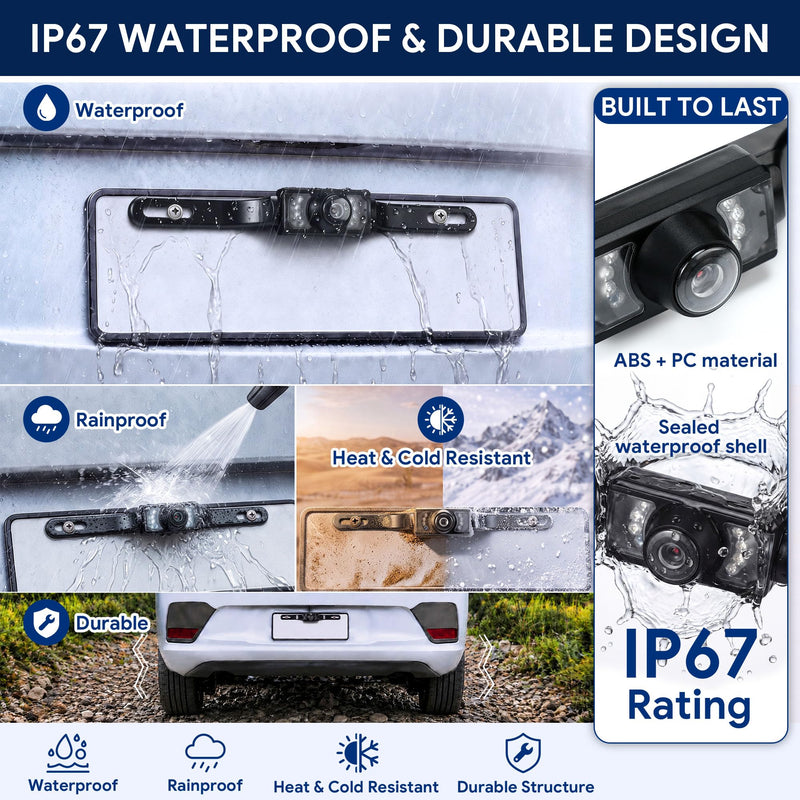 License Plate Backup Camera, Rear Camera with Clear Images | Reverse View Device with 170° Wide Angle, Night Vision, IP67 Waterproof and Dustproof, for Sedans, SUVs, Trucks, RVs