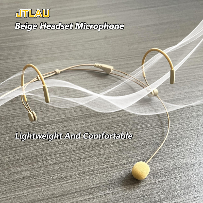 Beige Headworn Microphone,Daul Ear Hook Mic,Condenser Headset Mics for Shure Microphone Wireless Systems,Ideal for Lectures,Actors,Theater,Podcasts Mini 4 Pin XLR (TA4F) Plug