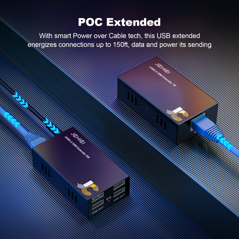 USB Extender Over Cat6/7 165ft – for Keyboard/Mouse | 4 USB 2.0 ports. Plug & play, no driver needed. POC for remote device. Extend keyboard/mouse over Ethernet.