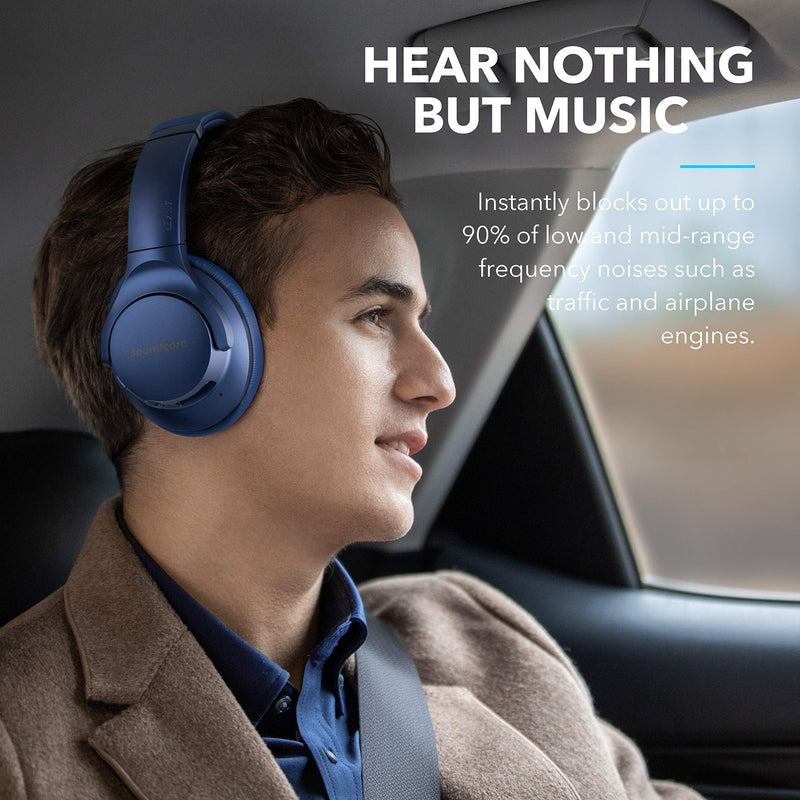 Soundcore Anker Life Q20 Hybrid Active Noise Cancelling Headphones, Wireless Over Ear Bluetooth Headphones, 60H Playtime, Hi-Res Audio, Deep Bass, Memory Foam Ear Cups, for Travel, Home Office Blue