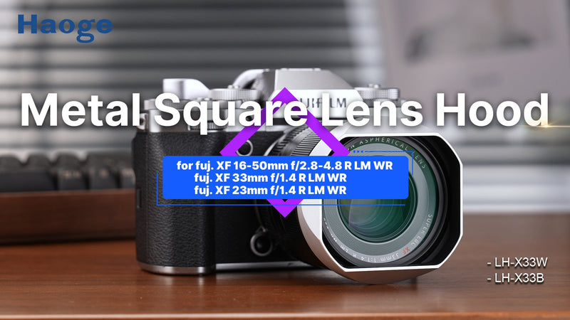 Haoge Silver Metal Square Lens Hood for Fujifilm XF33mm F1.4 R LM WR Lens, Fuji XF23mmF1.4 R LM WR,Fujinon XF 16-50mm F2.8-4.8 R LM WR Lens, Bayonet Hood Shade,with Metal Cap Kit,