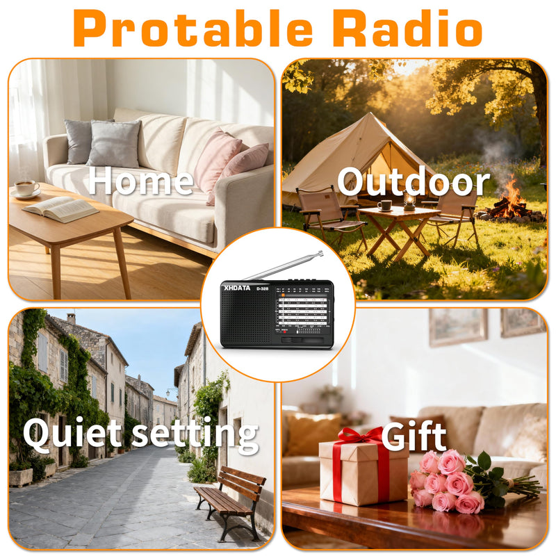 [AUSTRALIA] - XHDATA D-328 Shortwave AM FM DSP Portable Small Multi Band Radio Stereo MP3 Player with Rechargeable Battery Earphone Jack Portable Multimedia Speaker with USB Micro SD Card Jack (Black) Glossy Black 
