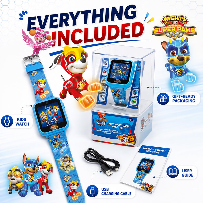 Accutime Paw Patrol Smart Watch with Camera for Kids and Toddlers - Interactive Smartwatch for Boys & Girls Featuring Games, Voice Recorder, Calculator, Pedometer, Alarm, Stopwatch, with USB Cable Blue