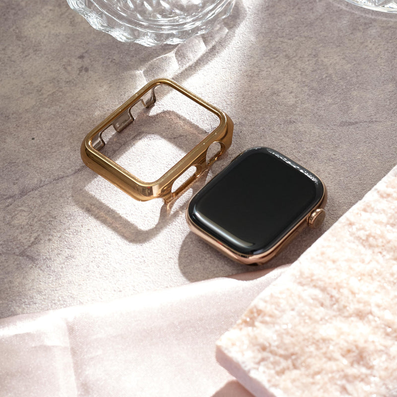 My Pretty Strap Gold Apple Watch Band & Glossy XOXO Protective Case Bundle – Elegant Stainless Steel Strap & Luxury Metal Cover for Apple Watch Series 1-11, SE & Ultra (41MM)