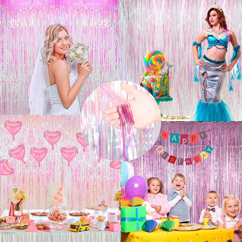 Dazzle Bright 2 Pack Backdrop Curtain, 3FT x 8FT Metallic Tinsel Foil Fringe Curtains Photo Booth Background for Baby Shower Party Birthday Wedding Engagement Bridal Shower (Multicolor) Multicolor