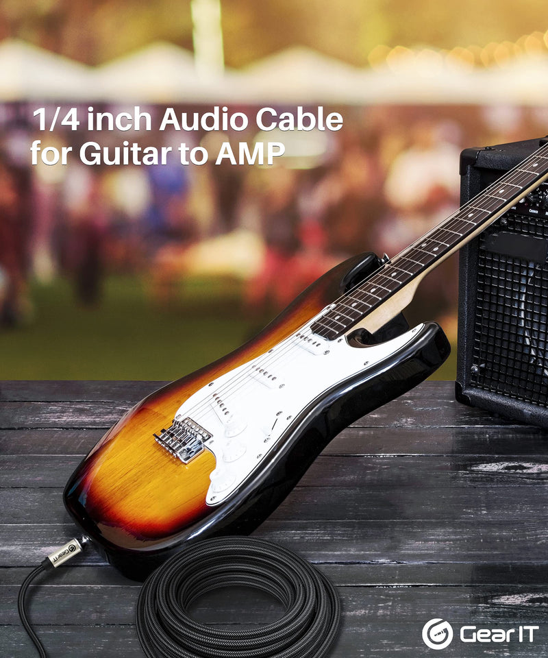 GearIT Guitar Instrument Cable (3ft 2-Pack) 1/4 Inch to 1/4 inch TS Straight Male to Male 6.35mm Mono Jack with Alloy Connector and Nylon Braid 3 Feet (2-Pack) Black