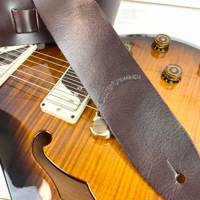Walker & Williams S-05 Dark Walnut Brown Full Grain Extra Thick Soft Italian Leather Rugged Finish Guitar Strap