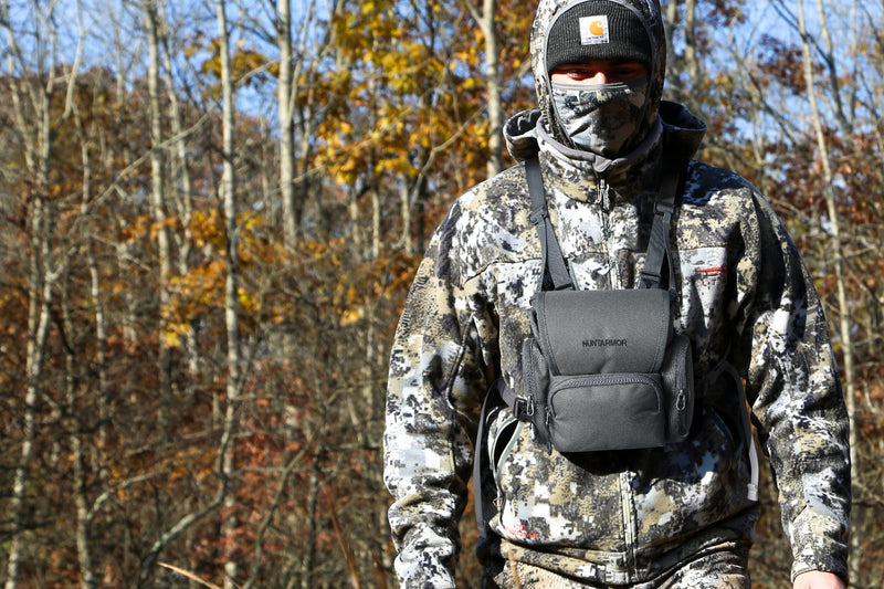 skiguard Bino Harness with Rangefinder Pouch & Rain Cover, Lightweight Binocular Harness Chest Pack, Harness Binocular Chest Packs Grey