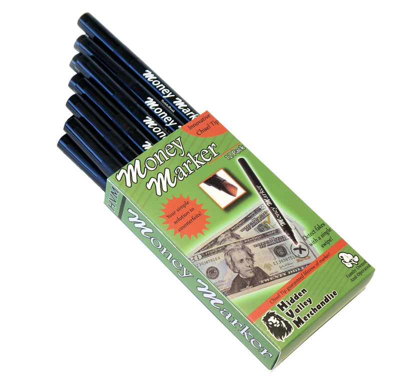 Money Marker (12 Pens) --- Counterfeit Bill Detector Pen with Upgraded Chisel Tip - Detects Fake Counterfit Bills, Universal Currency Detectors Pack