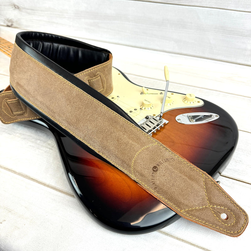 Walker & Williams C-22-DBRN Distressed Brown Finish Premium Signature Grain Leather Strap 3" Wide With Double Padding For Acoustic, Electric, And Bass Guitars