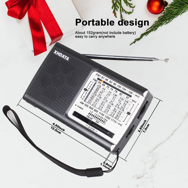XHDATA D219 Portable AM FM Shortwave Radio Battery Operated Small Great Reception Radio with Good Sound,Earphone Jack for Gift Elder,Home,Child [Gray] Gray